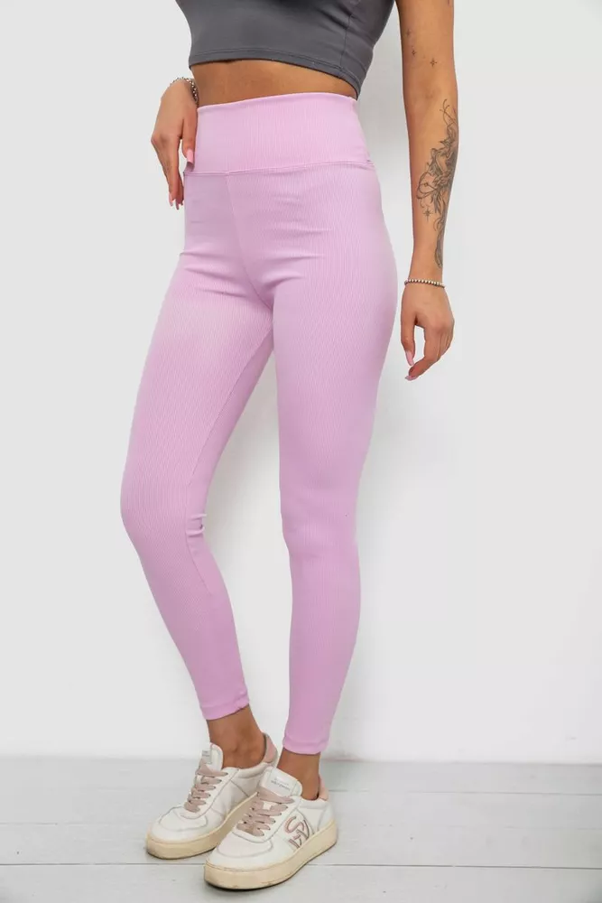 Купить Лосины однотонные в рубчик, цвет светло-розовый, 244R312-5 - Фото №3