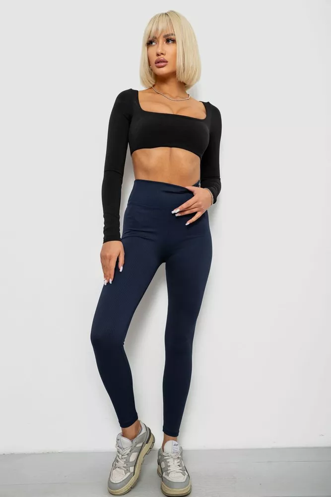 Купить Лосины однотонные в рубчик, цвет синий, 244R312-5 - Фото №2