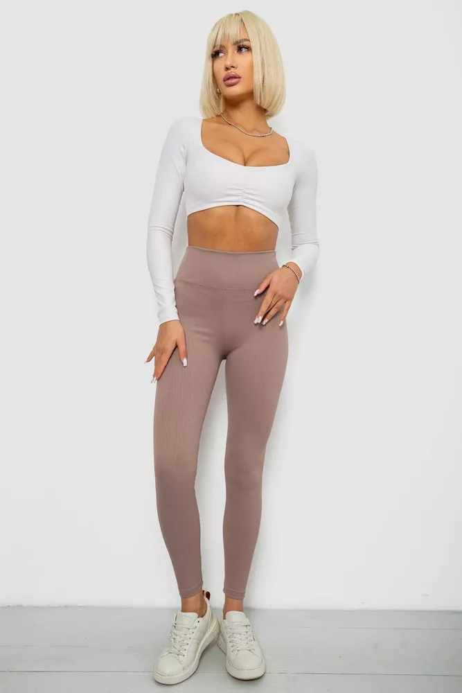 Купить Лосины однотонные в рубчик, цвет мокко, 244R312-5 - Фото №2