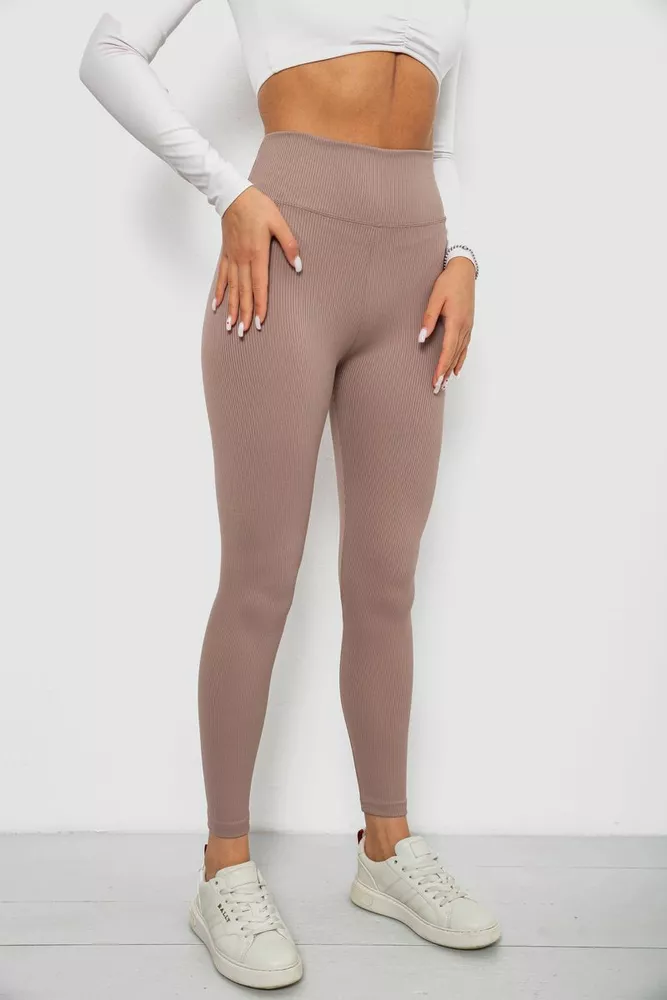 Купить Лосины однотонные в рубчик, цвет мокко, 244R312-5 - Фото №3