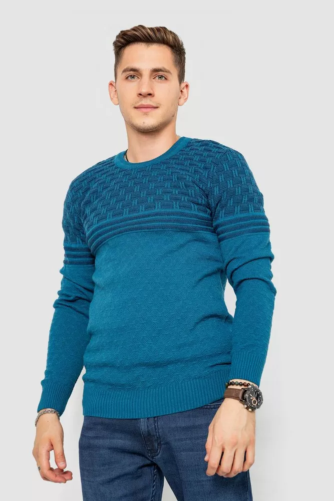 Купити Светр чоловічий повсякденний, колір бірюзово-синій, 247R5040 - Фото №1