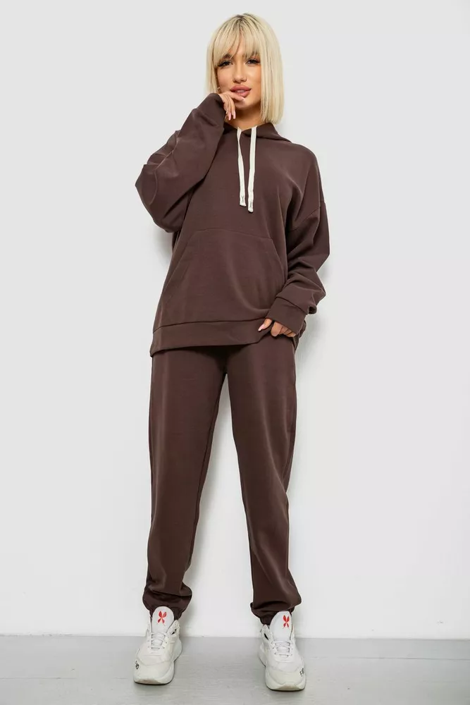 Купить Спортивный костюм женский однотонный, цвет шоколадный, 244R1070AG - Фото №1