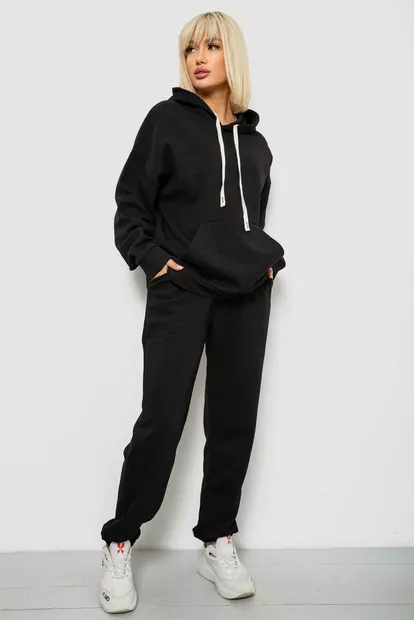 Спортивный костюм женский однотонный, цвет черный, 244R1070AG