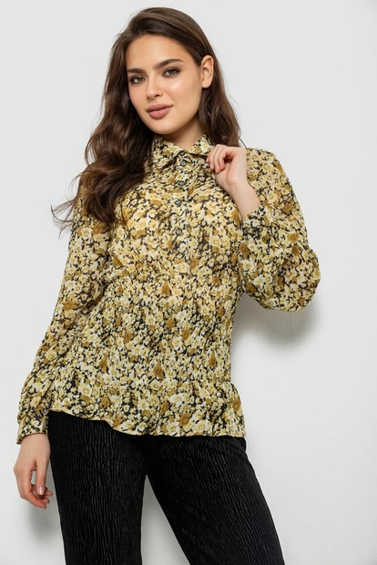 Блуза женская с принтом шифоновая, цвет оливковый, 230R1502-3