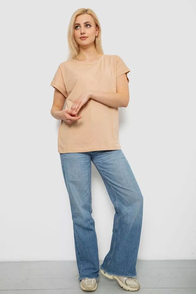 Купити Футболка жіноча однотонна, колір бежевий, 244R2300 - Фото №2