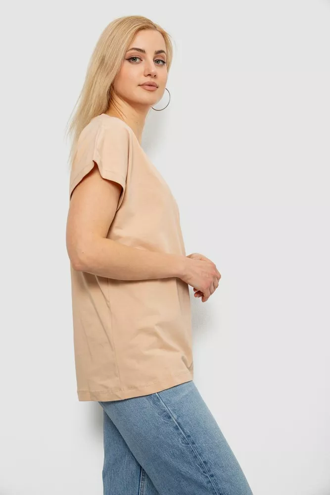 Купити Футболка жіноча однотонна, колір бежевий, 244R2300 - Фото №3