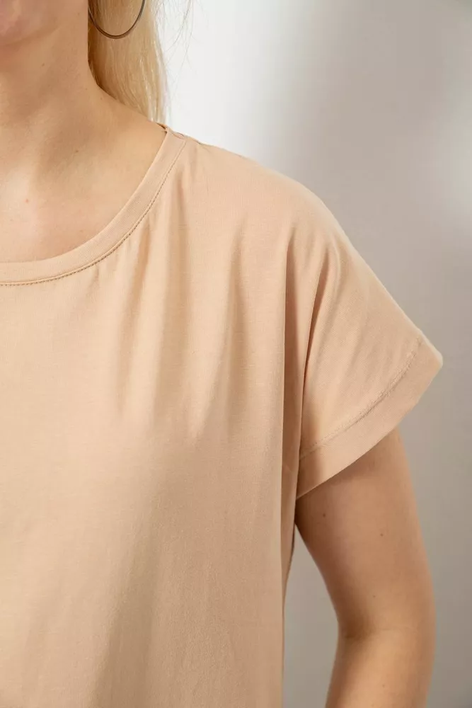 Купити Футболка жіноча однотонна, колір бежевий, 244R2300 - Фото №5