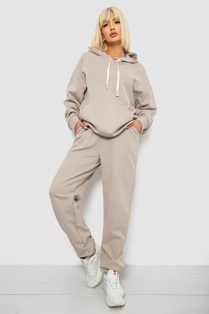 Купить Спортивный костюм женский однотонный, цвет бежевый, 244R1070AG - Фото №1