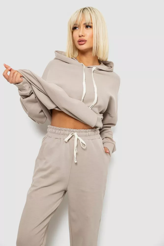 Купить Спортивный костюм женский однотонный, цвет бежевый, 244R1070AG - Фото №2