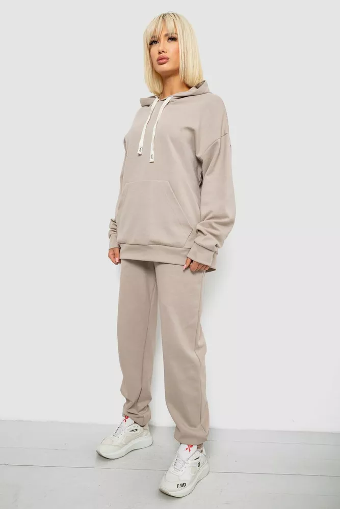 Купить Спортивный костюм женский однотонный, цвет бежевый, 244R1070AG - Фото №3