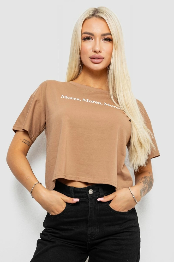 Купить Футболка женская с принтом, цвет коричневый, 221R9905 - Фото №1