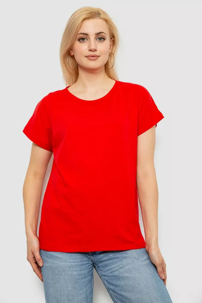 Купить Футболка женская однотонная, цвет красный, 244R2300 - Фото №1