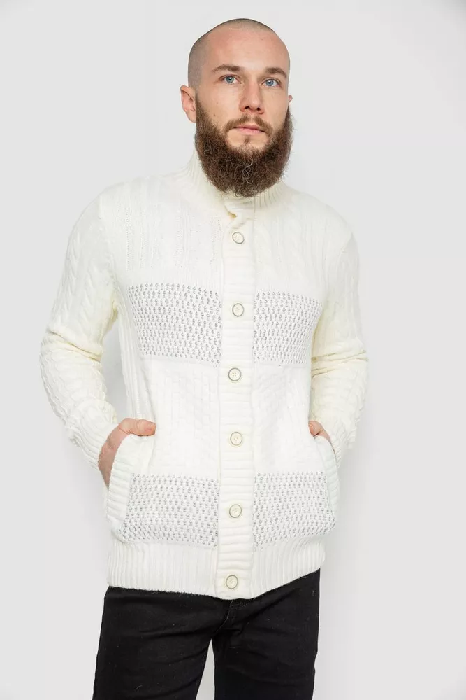 Купити Кофта чоловіча на ґудзиках, колір молочний, 214R10633 - Фото №1