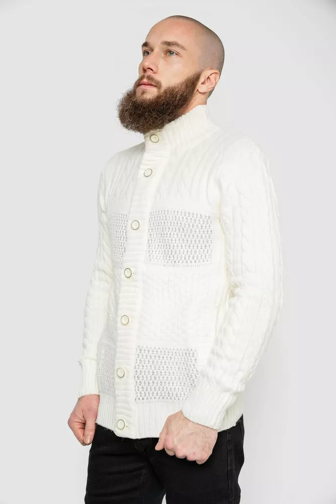 Купити Кофта чоловіча на ґудзиках, колір молочний, 214R10633 - Фото №3