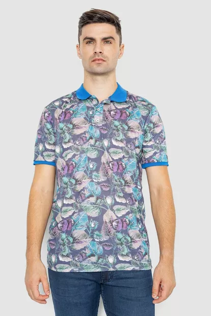 Поло чоловіче з принтом, колір бежево-синій, 247R314