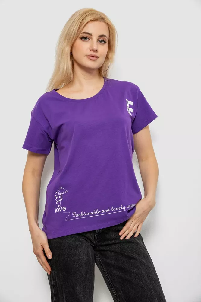 Купить Футболка женская с принтом, цвет фиолетовый, 244R2304-5 - Фото №1