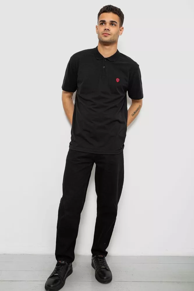 Купить Поло мужское однотонное, цвет черный, 244R1798 - Фото №2