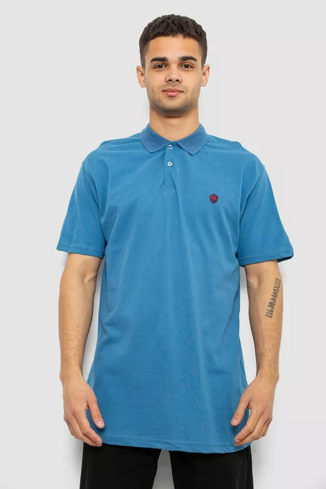 Купить Поло мужское однотонное, цвет джинс, 244R1798 - Фото №1