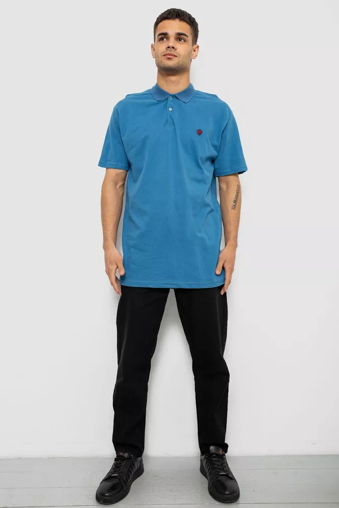 Купить Поло мужское однотонное, цвет джинс, 244R1798 - Фото №2