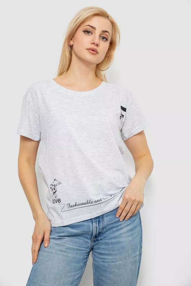 Купить Футболка женская с принтом, цвет серый, 244R2304-5 - Фото №1