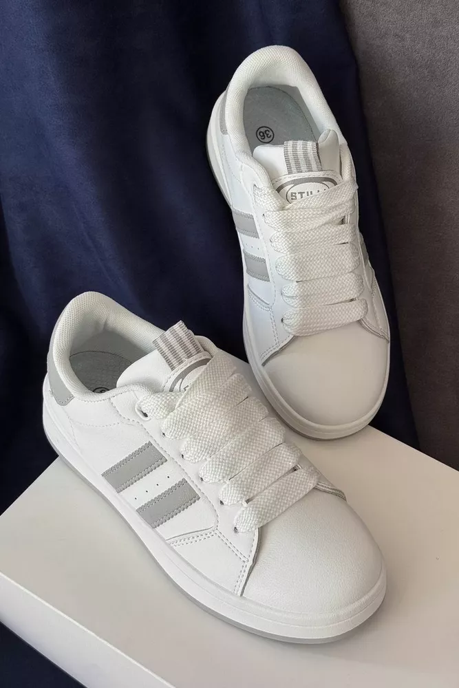 Купити Кросівки жіночі екошкіра, колір біло-сірий, 248RJH300 - Фото №1