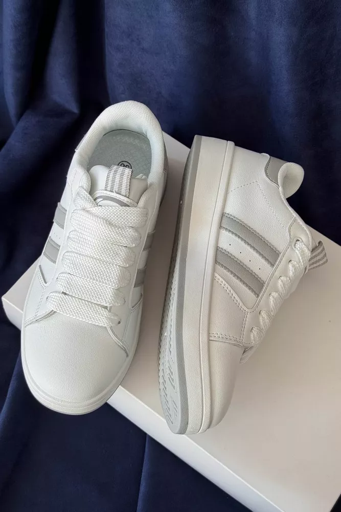 Купити Кросівки жіночі екошкіра, колір біло-сірий, 248RJH300 - Фото №3