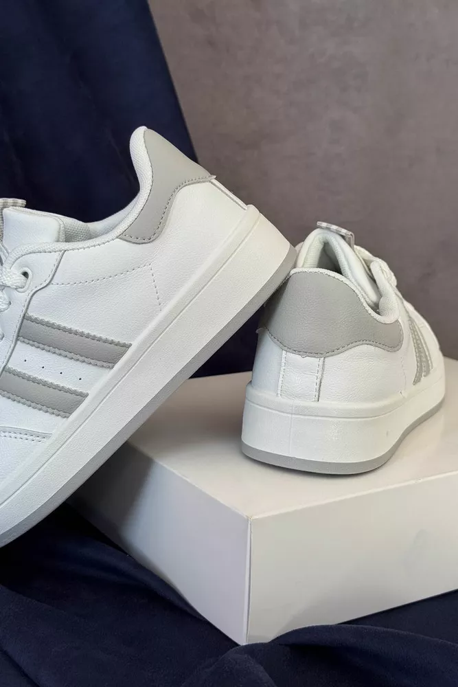 Купити Кросівки жіночі екошкіра, колір біло-сірий, 248RJH300 - Фото №4