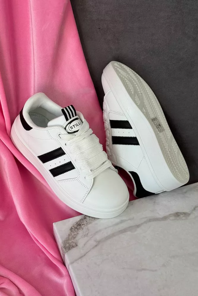 Купити Кросівки жіночі екошкіра, колір біло-чорний, 248RJH300 - Фото №1