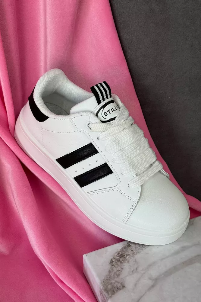 Купити Кросівки жіночі екошкіра, колір біло-чорний, 248RJH300 - Фото №2