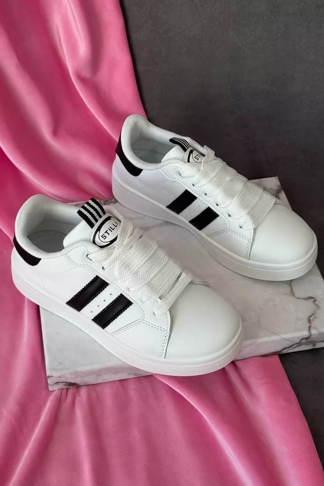 Купити Кросівки жіночі екошкіра, колір біло-чорний, 248RJH300 - Фото №3