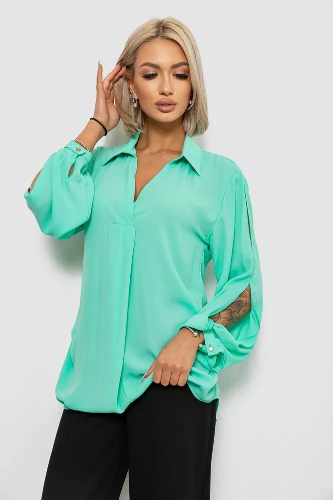 Купити Блуза однотонна  -уцінка, колір м'ятний, 230R1162-U-9 оптом - Фото №3