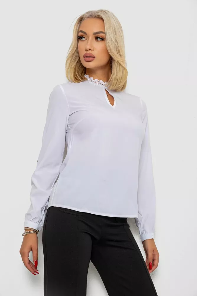 Купити Блуза однотонна  -уцінка, колір білий, 230R232-1-U-3 - Фото №3