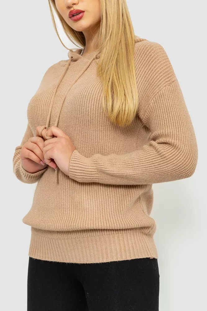 Купити Кофта-батник жіноча з капюшоном  -уцінка, колір бежевий, 244R2029-U-2 - Фото №3