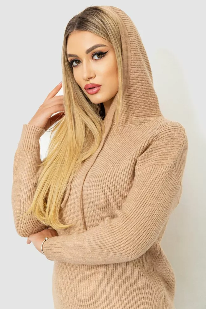 Купити Кофта-батник жіноча з капюшоном  -уцінка, колір бежевий, 244R2029-U-2 - Фото №5