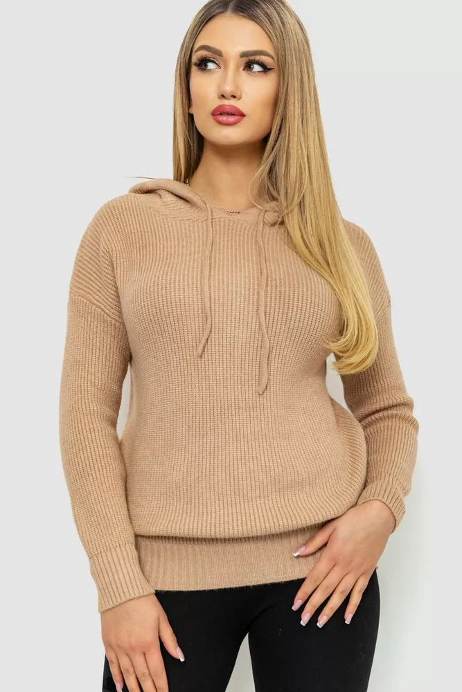 Купити Кофта-батник жіноча з капюшоном  -уцінка, колір бежевий, 244R2029-U-2 - Фото №1