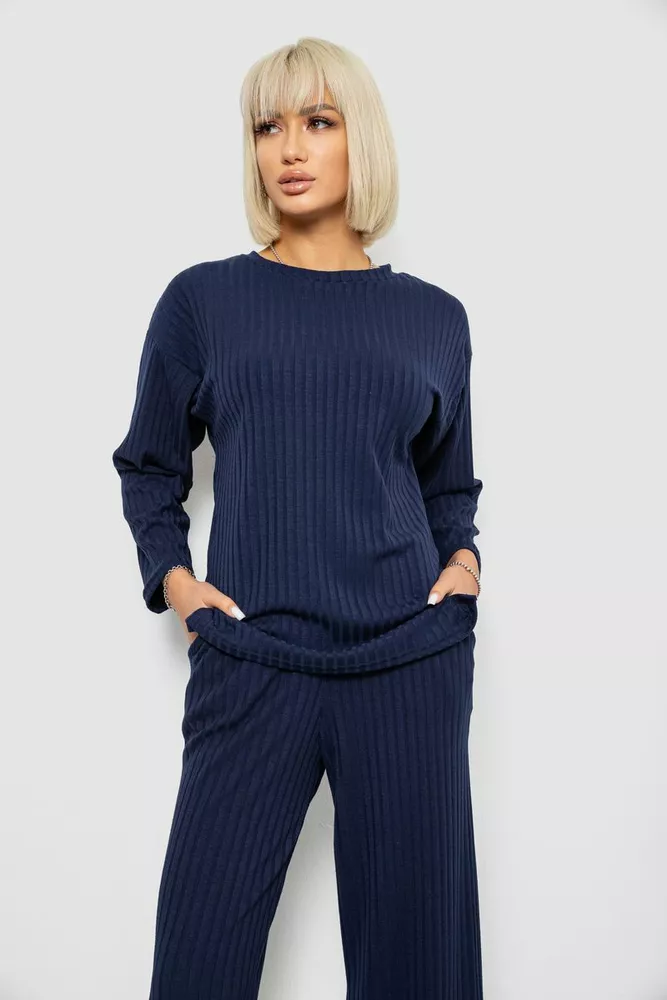 Купить Костюм женский трикотажный в рубчик, цвет синий, 257R1321-1 - Фото №2