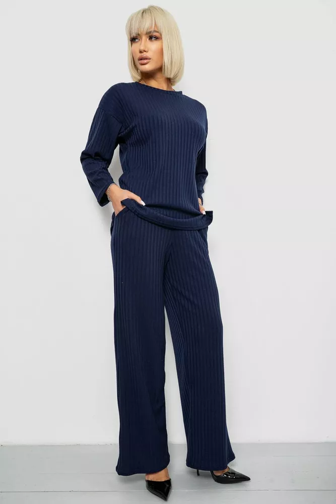 Купить Костюм женский трикотажный в рубчик, цвет синий, 257R1321-1 - Фото №3