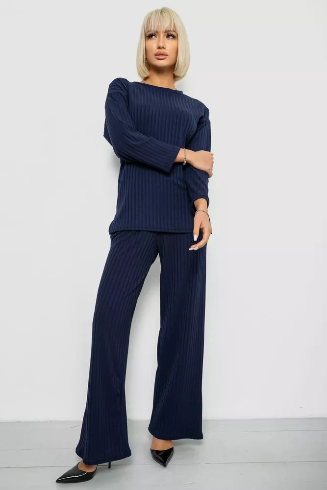 Купить Костюм женский трикотажный в рубчик, цвет синий, 257R1321-1 - Фото №1