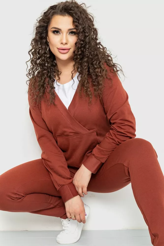Купити Женский спортивный костюм тройка, бата,л терракотового цвета, 102R087 - Фото №1