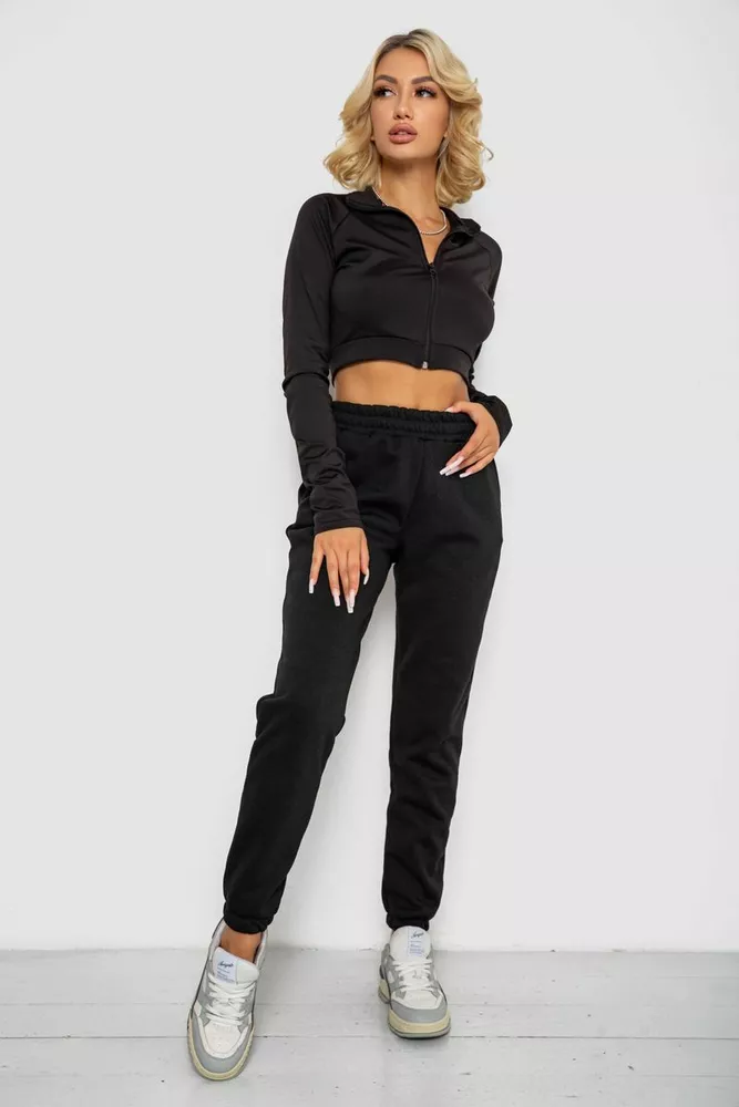 Купити Спортивні штани жіночі на флісі  уцінка, колір чорний, 238R57828-U-46 - Фото №2