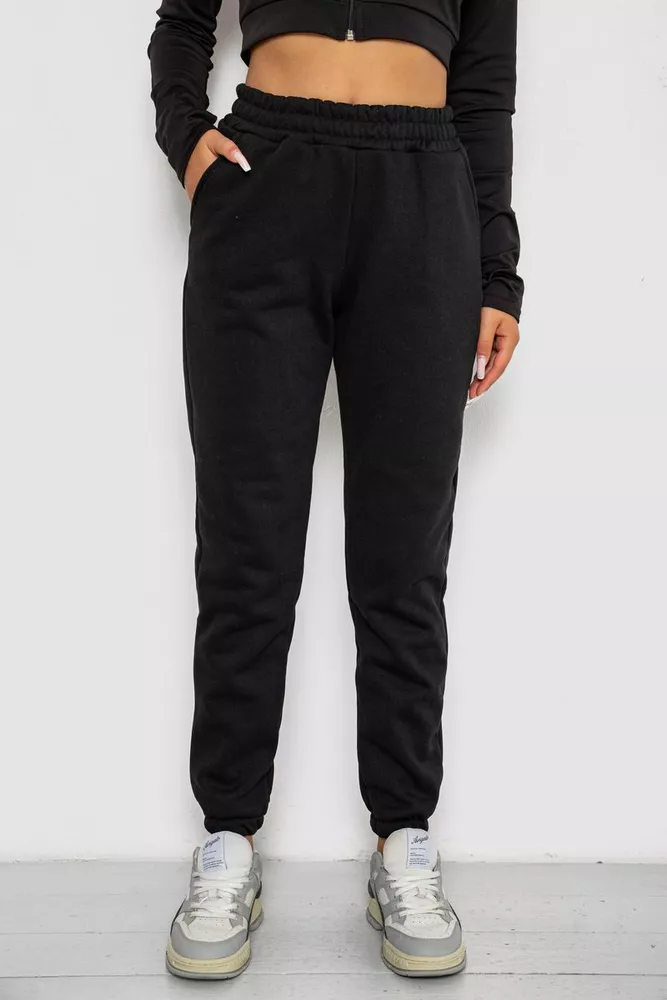 Купити Спортивні штани жіночі на флісі  уцінка, колір чорний, 238R57828-U-46 - Фото №1