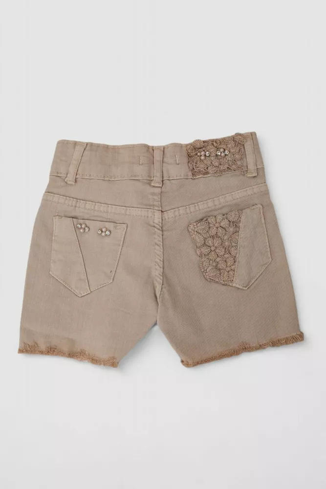 Купити Шорти джинсові для дівчинки  -уцінка, колір темно-бежевий, 247R10036-U-4 - Фото №2