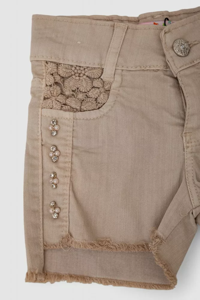 Купити Шорти джинсові для дівчинки  -уцінка, колір темно-бежевий, 247R10036-U-4 - Фото №3