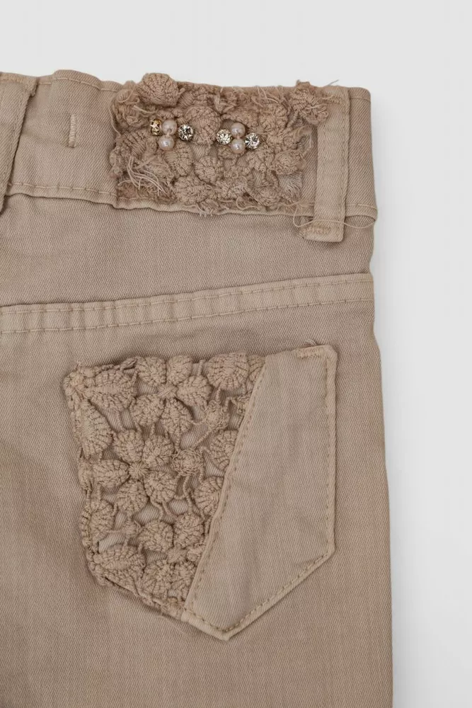Купити Шорти джинсові для дівчинки  -уцінка, колір темно-бежевий, 247R10036-U-4 - Фото №4