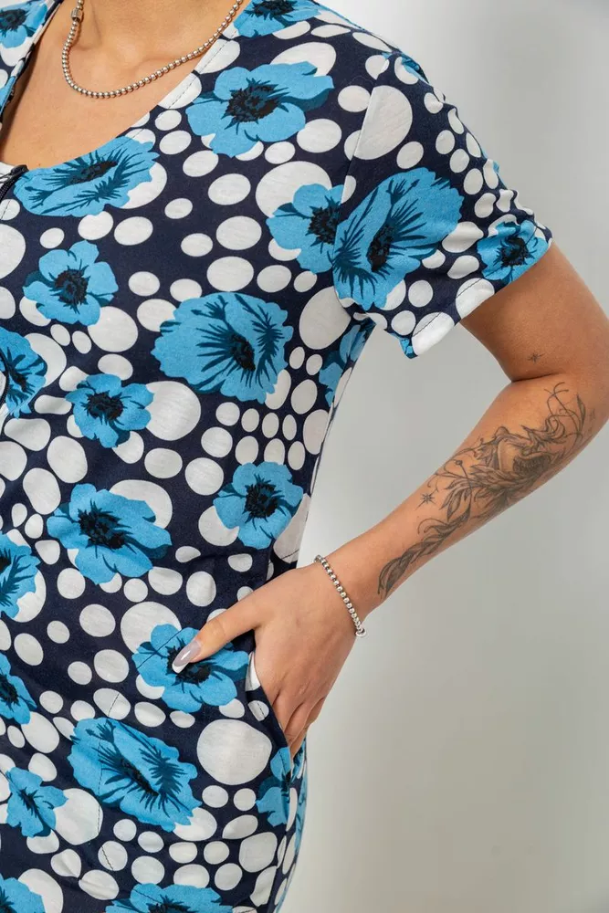 Купить Халат женский на молнии с принтом, цвет голубой, 257R1030-2 - Фото №6