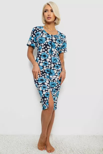 Халат жіночий на блискавці з принтом, колір блакитний, 257R1030-2