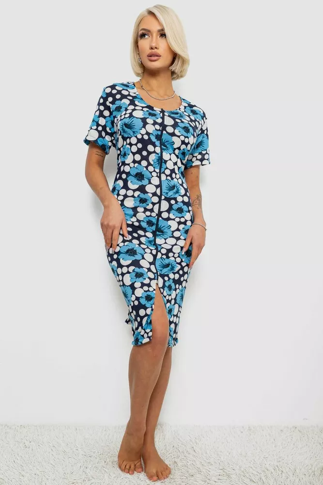 Купить Халат женский на молнии с принтом, цвет голубой, 257R1030-2 - Фото №1