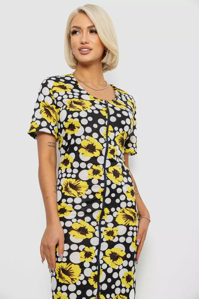 Купить Халат женский на молнии с принтом, цвет желтый, 257R1030-2 - Фото №2