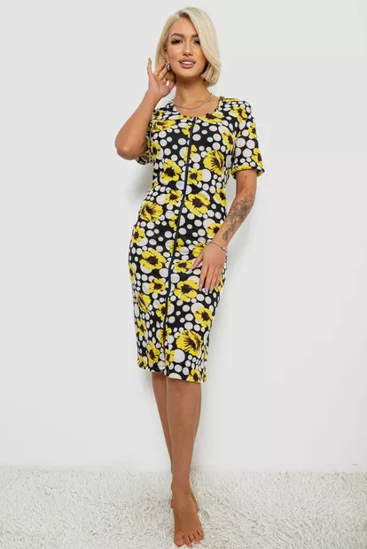 Халат женский на молнии с принтом, цвет желтый, 257R1030-2