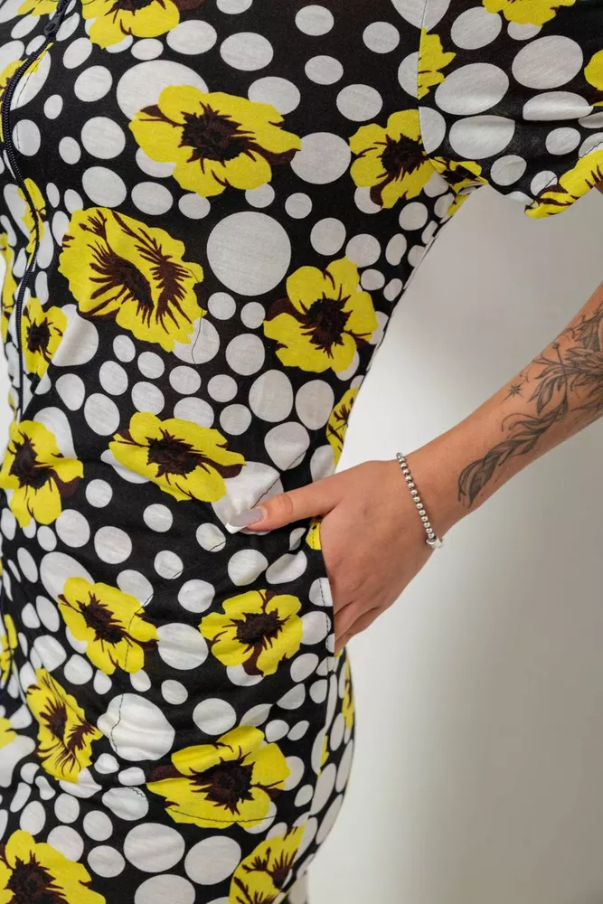 Купить Халат женский на молнии с принтом, цвет желтый, 257R1030-2 - Фото №6